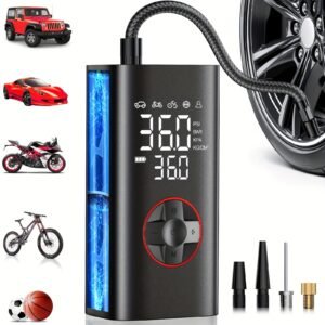 1pc Cordless Tire Inflator Air Compressor, Portable Digital Display Pump for Car, Motorcycle, Bike Tires, USB Type-C Rechargeable Lithium Polymer Battery, 150PSI, Car Accessories, Versatile Tire Compressor|Sleek Compressor|Hightech Compressor