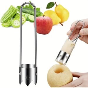Stainless Steel Fruit and Vegetable Corer, Red Bell Pepper Seed Remover, Universal Kitchen Tool for Apples, Pears, Tomatoes, Peppers- Durable and Easy to Use