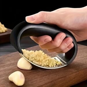 Stainless Steel Garlic Press - Easy-to-Use Rocker Crusher, No Electricity Needed, Durable Kitchen Tool for Garlic, Fruits, and Meat, Ergonomic Handle for Effortless Crushing, Perfect for Wooden Cutting Boards, Food Preparation | Ergonomic Design | Easyclean Material