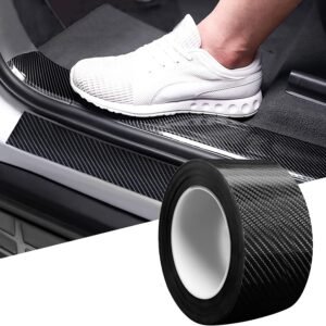 LotFancy Carbon Fiber PVC Car Door Plate Sill Scuff Cover Plate Sticker Protector Anti Scratch Decal Sticker