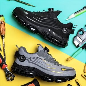 Men's Anti-Smashing Anti-Puncture Safety Work Shoes - Breathable Lace-Free Elastic Closure, Soft PU Sole with Metal Toe Cap, Retro Striped Design for Hiking, Outdoor & Daily Wear, Hiking Boots