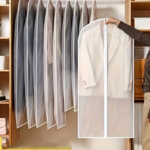 5pcs Zippered Garment Bags - Transparent PEVA Dustproof Clothing Covers with Hanging Hooks for Suits, Coats & Delicate Fabrics, Closet Organization & Travel Storage, Clothes Organizer Storage